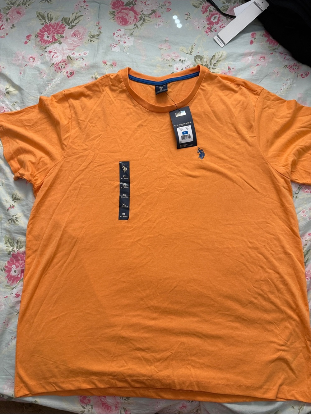 Polo by Ralph Lauren Orange Crew Neck T-Shirt with Blue Logo